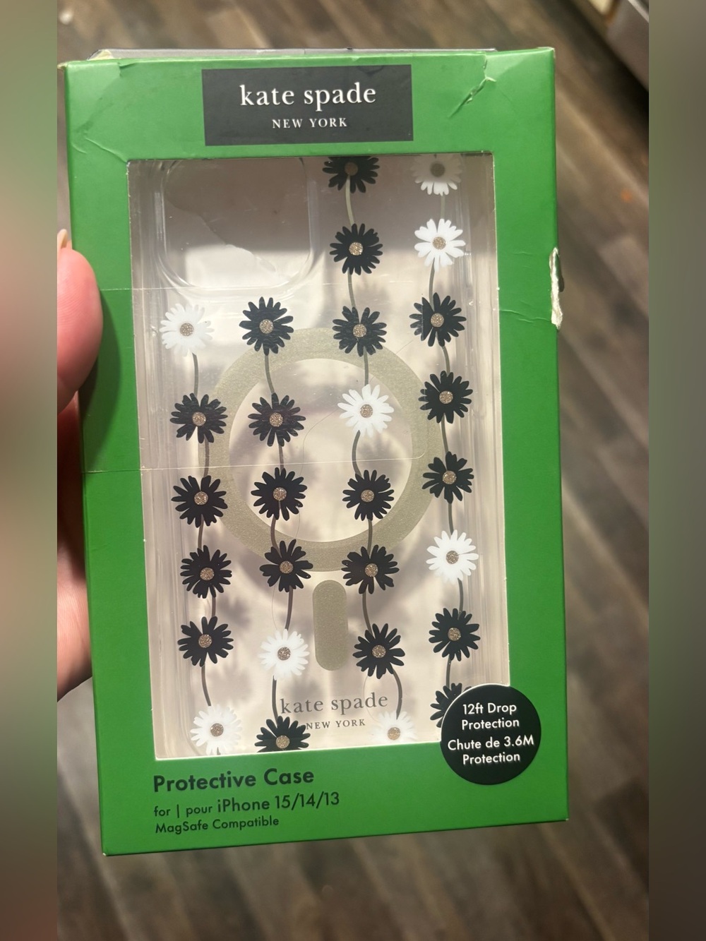 kate spade Clear Black & White Daisy iPhone Case (Fits iPhone 15/14/13)